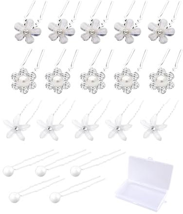 20 Pcs Sposa Forcine Capelli Accessori, 4 Stile Fermaglio con Diamante a Forma di U Forcine per Capelli con Perle Accessori per Capelli da Sposa Eleganti Forcine per Donna Bambina