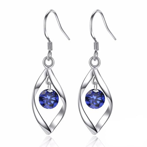 Zolkamery Orecchini pendenti in argento 925, in argento Sterling 925, con bianco/acquamarina/rosa/blu zaffiro, viola/rosso/verde, zirconi ipoallergenici, a goccia, per donna e mamma