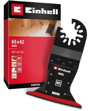 Original Einhell Tauchsägeblatt aus Kohlenstoffstahl für Holzbearbeitung (65 mm Breite, 42 mm Eintauchtiefe, PTFE-Coating, Holzverzahnung, gekrümmte Schneide, Schnellwechselfunktion)