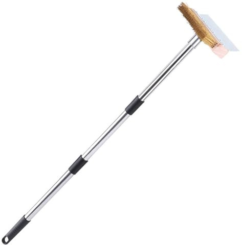 Pizza Oven Brush With Scraper Cleaning Grilling Baking Fryer | Long Handle Oven Cleaner Brush With Scraper for Restaurant Commercial Kitchen Outdoor Cooking Deck Fryer Family Friends