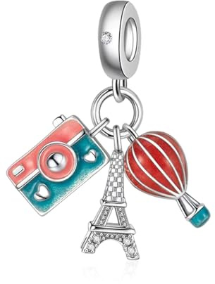 Doyafer 925 Sterling Silver Charm Camera Tower Hot Air Balloon Night Light 3-in-1 Pendant fit Women's Bracelet Necklace Pendant Birthday Gift for Family Friends