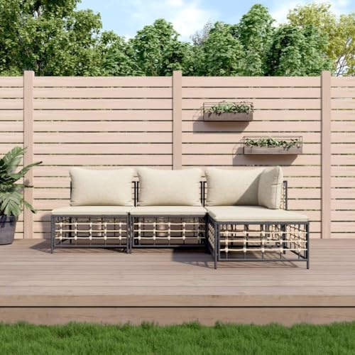 ZQQLVOO 4-TLG. Garten-Lounge-Set mit Kissen Anthrazit Poly Rattan Gartencouch Wetterfeste Sitzbank Outdoor Polstergarnitur