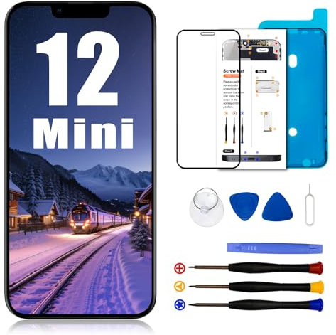 Dinow Display für iPhone 12 MINI, 5.4 Bildschirm für iPhone 12 MINI Full HD 3D Touch Digitizer, Display Reparaturset für 12 mini mit Reparatur-Werkzeug-Set