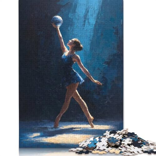 1000-teiliges Puzzle „Ballerina mit Ball in blauem Licht“ – Quadratisches Puzzle für Erwachsene – Lernspiel aus Papier – 38 x 26 cm / 1000 Teile