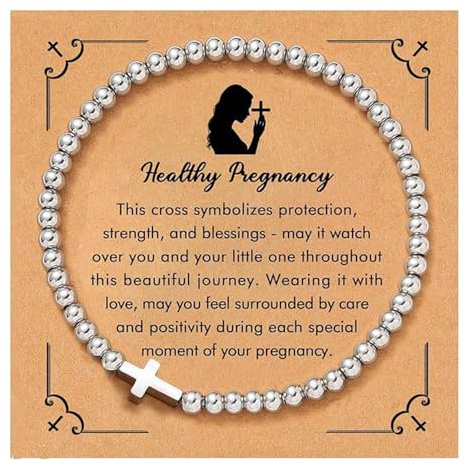 XFSRG Bracelet Femme Croix Bracelets Perles Argentées Acier Inoxydable Bracelet Baptême Bénédiction pour un Usage Quotidien Méditation Cadeaux