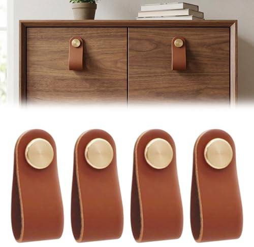 4 Stück Ledergriffe für Möbel - Handgemachte Schrankgriffe - Möbelknöpfe - Leder Möbelgriffe - Schrank knöpfe,Schrankknöpfe für Küchenschränke, Kleiderschrank - 6.3 x 2.5 cm
