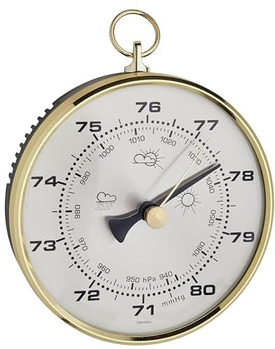 TFA Dostmann 29.4003 Analoges Barometer mit Messingring, klassisch, Maße 113 x 102 x 35 mm, Durchmesser Ø 102 mm, Made in Germany