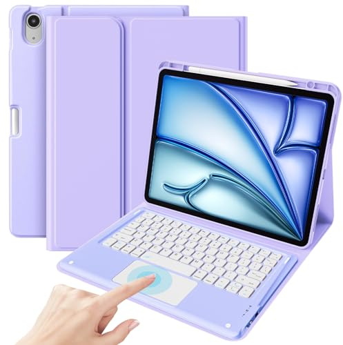 ProCase Keyboard Case with Touchpad for iPad PC-AIR 13 Inch M4/M3/M2 | Detachable Keyboard, Precision Trackpad, Pencil Holder, Laptop-Style Protective Cover for Work, Study & Travel - Purple