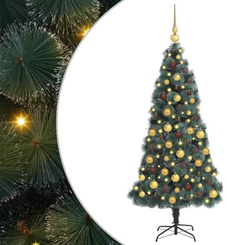 LoogCape Künstlicher beleuchteter Weihnachtsbaum mit 300 LED-Lichtern 210 cm, inkl. Ballsatz, stabile Metallbasis, USB-Anschluss, winterliche Dekoration für Wohnzimmer, Garten oder Terrasse