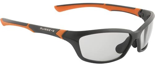 SWISSEYE Drift Sportbrille (100% UVA-, UVB- und UVC-Schutz, verstellbarer Nasenbereich & gummierte Bügelenden, splitterfreies Material TR90, inkl. Etui & Wechselscheibe), black matt/orange