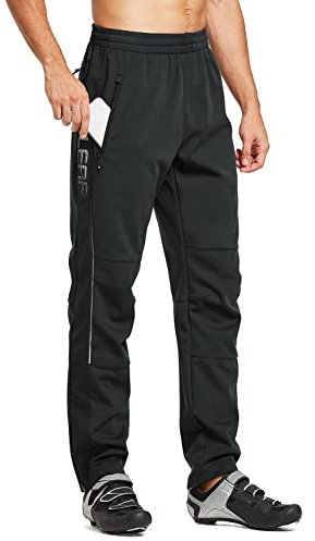 baleaf Herren Fahrradhose Thermo Fleece Radhose Wasserdicht Winddicht Softshellhose Warm Wanderhose Lang Radlerhose für Winter Outdoor Radfahren MTB Schwarz XXXL