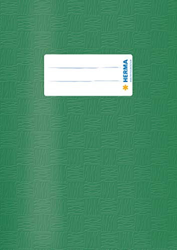 HERMA 19867 Heftumschläge A5 Bast Grün, 10 Stück, Hefthüllen mit Beschriftungsetikett & Baststruktur aus strapazierfähiger & abwischbarer Polypropylen-Folie, Heftschoner Set für Schulhefte, farbig