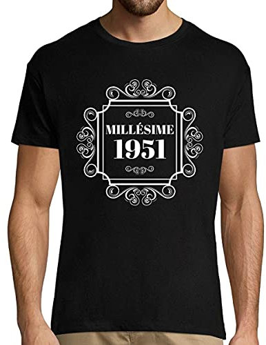 T-Shirt année de Naissance Millésime 1951 l Tee Shirt Homme Collection Date de Naissance/âge Design élégant Imitation Bouteille de vin 3XL