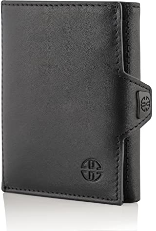 TRUSADOR Verona Unisex Rfid Trifold Leather Wallets Front Pocket Wallet, Black, S, With Coin Pocket