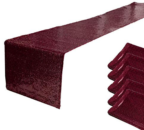 JYFLZQ Pailletten-Tischläufer, 30,5 x 183 cm, glitzernde Pailletten-Tischwäsche, glitzernde Läufer für Hochzeits- und Geburtstagsparty-Dekoration, Burgunderrot, 5 Stück