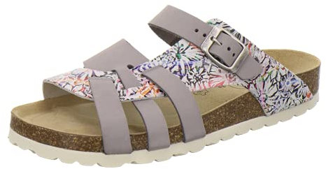 AFS-Schuhe 2122 Bequeme Damen Hausschuhe Leder mit Fußbett, hochwertige Sandalen für Frauen, Made in Germany (41 EU, Sahara/grau)