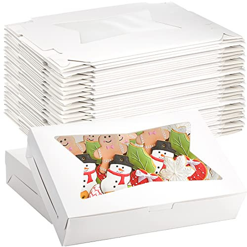ZEAYEA 36 Pcs White Bakery Boxes, 12 x 8 x 2.5 Cookie Treat Boxes with Clear Window, Pastry Box for Desserts Strawberries, Pie Boxes for Muffins, Donuts, Biscuits, Cupcake, Easy to Assemble
