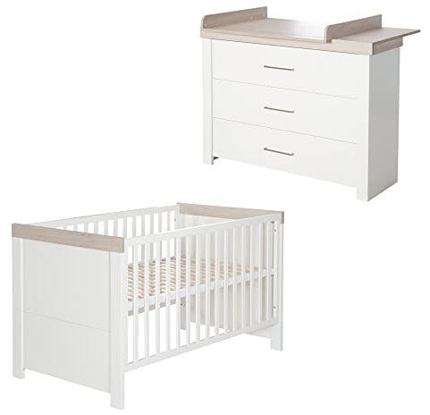 roba Babyzimmer ‚Lucy‘ 2-teilig, inkl. Kombi-Kinderbett 70 x 140 cm & Wickelkommode breit
