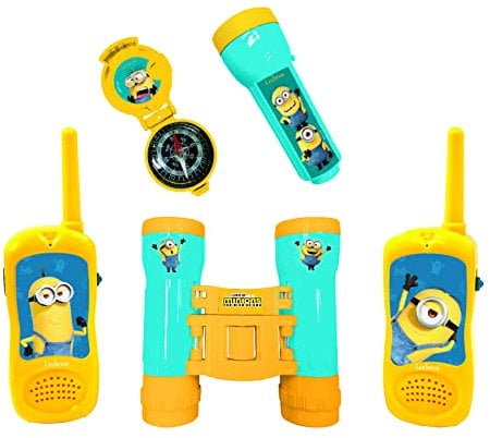 LEXIBOOK - Mi Villano Favorito - Set de Aventurero Completo para niños, Walkie-Talkies, Binoculares, Linterna, Brújula, Azul/Amarillo, RPTW12DES