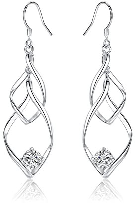 Ohrringe Silber 925 für Damen Herren Mädchen, Ohrstecker Silber 925 mit Zirkonia Ohrringe Hängend Lang Dangly Ohrhänger
