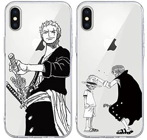 Eouine 2 Packs Anime Case for iPhone XS/iPhone X 5.8 Inch Phone Case Anime Transparent Manga with Cute Pattern Black Matte Shockproof Soft Bumper TPU Protective Cover for iPhoneXS