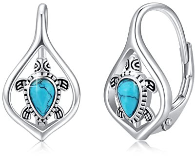 ZIPPICE Schildkröten Ohrringe 925 Sterling Silber Türkis Schildkröte Leverback Ohrringe Tier Creolen Ohrringe Tier Schmuck Geschenke für Damen Frauen Mädchen