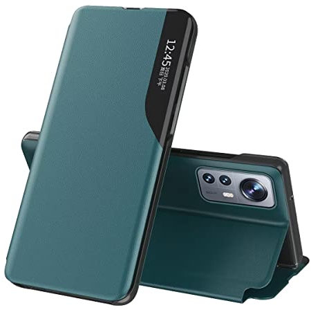 EASSGU Custodia in Pelle per Xiaomi MI 12 / Xiaomi MI 12X (6.28 Inches) Finestra Laterale Flip Cover in Pelle PU Resistente ai Graffi Custodia Protettiva - Verde