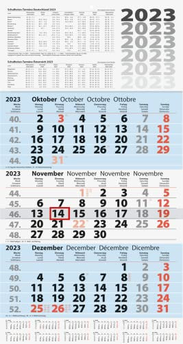 Brunnen 3-Monatskalender 2023 30 x 58 cm, einteilig blau, 1070210313