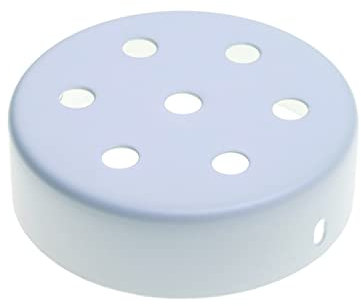 AMARCORDS - Kit Rosone 7 fori per Lampadario in metallo, coprifili per lampada completo di accessori fermacavo viti e staffa da soffitto. Diametro 100mm altezza 35mm colore BIANCO