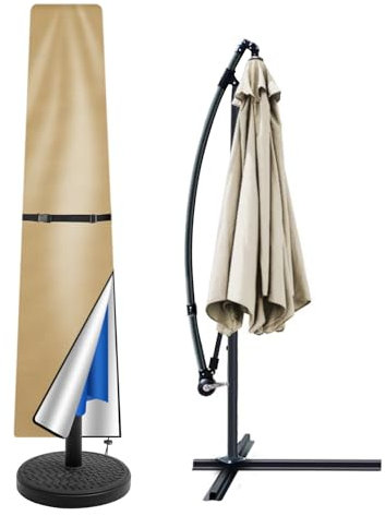Teynewer Parasol Cover Waterproof, Straight Parasol Protective Covers with Telescopic Pole and Zipper Fit for 2 to 3 m Large Umbrella Patio Parasol Weatherproof UV-Anti Windproof, Khaki