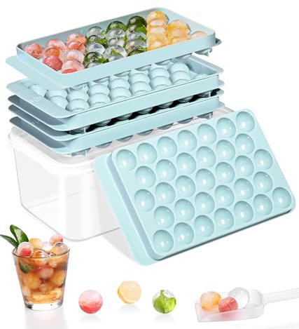Bandejas de cubitos de hielo para congelador, bandeja redonda para cubitos de hielo, bandeja de hielo sin BPA, bandeja de cubitos de hielo con tapa y contenedor, molde de hielo fácil de liberar, molde