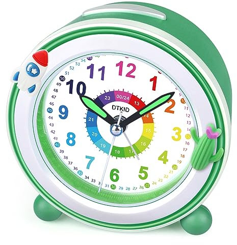 DTKID Kinderwecker Analoger ohne Ticken, Kinder stille Wecker Nachttisch Nicht tickende batteriebetriebene Tischuhren für Jungen Mädchen Anzeige Snooze-Licht-Funktion für Kinderzimmer