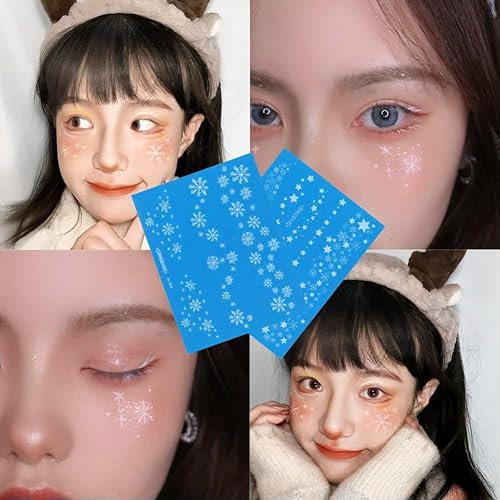 2 Pcs Of Christmas Makeup Temporary Tattoo Stickers Cute Snowflakes Deer Love Blush Lazy Christmas Girl Face Stickers Tattoo Sticker Fake Tattoo