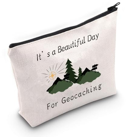 VAMSII Geocaching Gifts Geocacher Make-up-Tasche, Outdoor-Liebhaber, Geschenke für Geocacher, It's a Beautiful Day for Geocaching, Beige, Classic