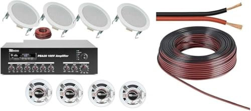 IMPIANTO AUDIO FILODIFFUSIONE CON INGRESSI MICROFONI 100V BLUETOOTH + 8 ALTOPARLANTI AUDIO (CON 8 CASSE DA CONTROSOFFITTO)