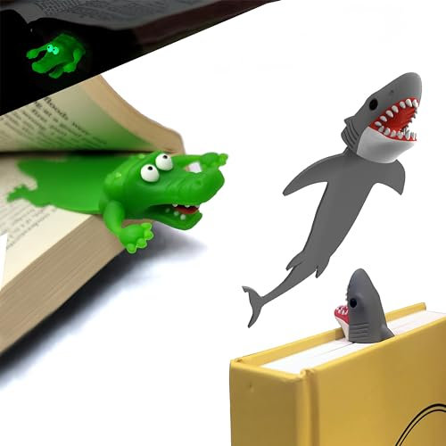 2 Stück Kreatives Lesezeichen, 3D-Lesezeichen für Erwachsene und Kinder, Cartoon-Lesezeichen, lustiges Geschenk für Schüler zum Schulanfang, Geschenk, kreatives Lesezeichen (Hai und Krokodil)