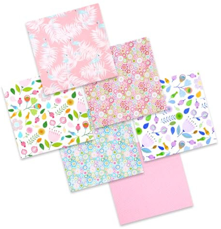 Stoff Rosa, Flamingo Floral Stoff zum Nähen 6 Stück,Tropic Sommer Baumwollstoff Patchwork Stoffe Paket 50 x 50 cm/20 x 20 Zoll Zum Nähen Quilten Patchwork DIY Handwerk Dressmaking Projekte