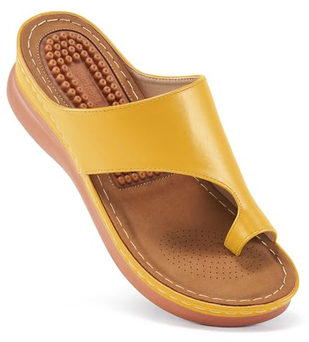 Aomigoct Scarpe con zeppa da donna sandali con comodo cuscino plantare sandali ortopedici da donna infradito eleganti scarpe estive con zeppa, Giallo, 39 EU