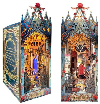 STRUCWOOD Magic Book Nook Kit 3D Wooden Puzzle for Adults Decorative Bookend Stand Book Nook Bookshelf Insert Bookcase Toy for Teenagers Gift Model Kits (Moon Light Castle)