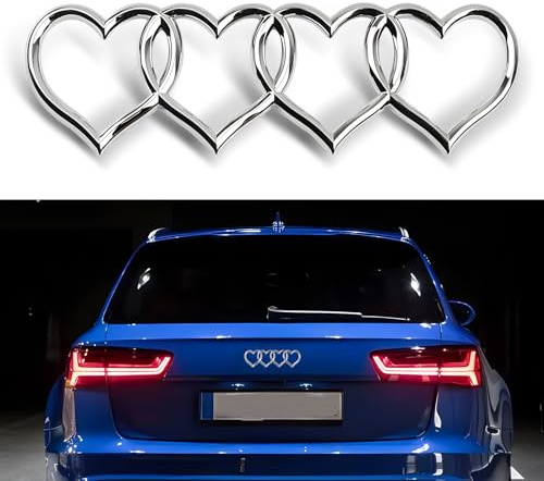 gunroil 1 adesivo per bagagliaio auto, 22 x 7 cm, in plastica ABS 3D con scritta Love Four Ring, autoadesivo, accessorio decorativo creativo, adatto per Audi A3, A4, A5, A6, A8, TT, R8, Q3, Q5, Q7,