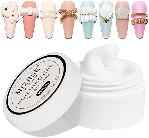 MIZHSE Weiß 3D Gel Nail Art, Solid Builder Gel für Nagelverlängerung und Modellage, Non Stick Nail Extension Gels, Multifunktionales 3D Skulptur Nails Glue für Nails Charms, Rhinestone Glue 15g 1PC