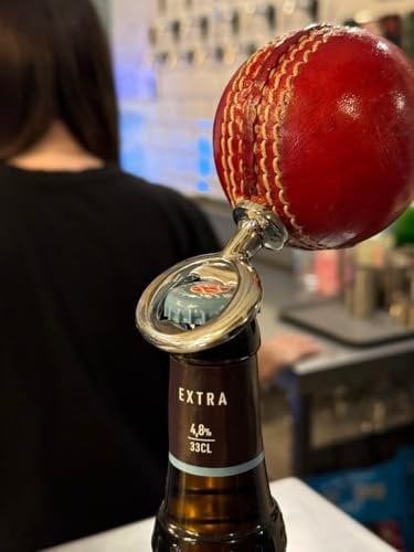 CRICKET-GIFTS - Real Cricket Ball Bottle Opener | Made from Genuine Leather | For Cricket Fans | Unique Bar Accessory | Handmade and Designed in the UK