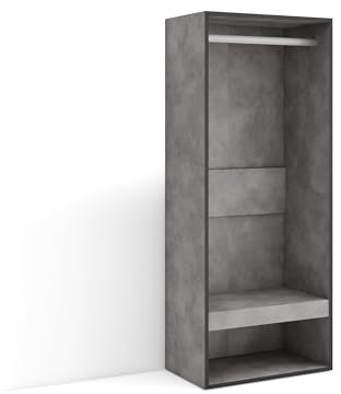 Skraut Home | Vestidor Abierto | Ropa, Zapatos, complementos | 60x145x35 cm | Dormitorio, habitación | Armario, Perchero | Estilo Moderno | Cemento