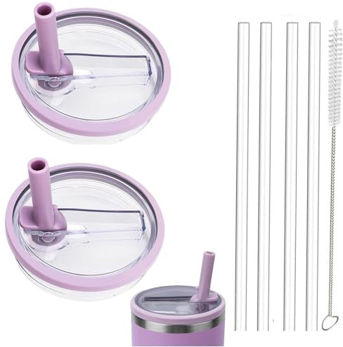 2 Pack 30 oz Tumbler Flip Straw Lid Replacement fit for Stanley Quencher H2.0 0.89L,Not Fit to iceflow 0.89L,Reusable Tumbler Cover with 4 Straws and 1 Cleaning Brush