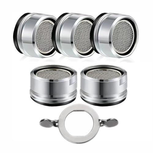 5 Pieces Tap Filter Aerator Replacement Insert 24MM Brass Male Spout Threaded Aerator with Gasket and Round Wrench for Kitchen Sink, Bathroom, Restaurant