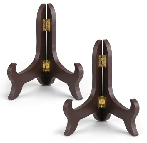 Plate Stand for Display, Pack of 2 Wooden Plate Stand Easels Plate Holders to Display Pictures,Tea Cake,Oriental Furniture,Wooden Record Case,Wood Plate for Weddings Home Decoration, Birthday Tables