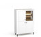 BETTSO - Vitrinenschrank Mossa, Glasvitrine, Wohnzimmer Schrank, Highboard mit hohen Metallbeinen, Gehärtetes Glas - mit LED-Beleuchtung - Beine Schwarz, Farbe Weiß