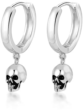 PHNIBIRD Creolen Totenkopf Anhänger Unisex Ohrringe Schwarz Asymmetrisch Trendig Und Silberfarben Einfach Zur Auswahl Hypoallergen Für Den Alltag Geschenk Für Männer Und Frauen