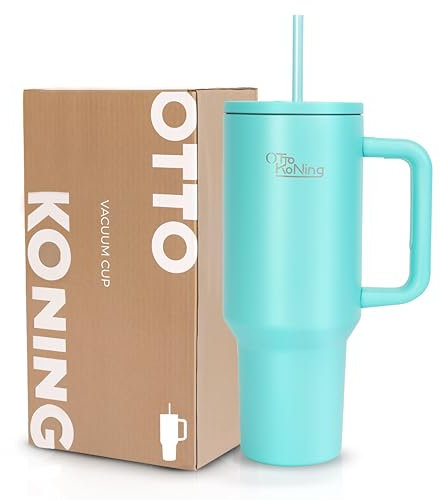Otto Koning 40oz Insulated Water Bottle with Straw & Handle - Stainless Steel Travel Mug - Double Wall Vacuum Tumbler Cup for Hot & Cold Drinks – Thermal Flask, BPA-Free