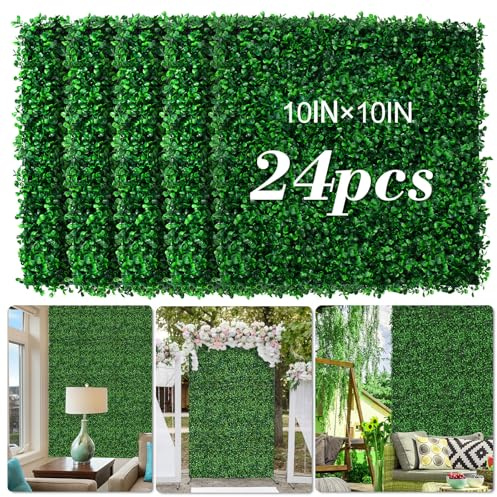 AOKIIE 10x10 Artificial Grass Wall 24Pcs UV-Anti Boxwood for Outdoor